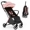 HONEY JOY Lightweight Baby Stroller, Compact Travel Stroller for Airplane, Fits Airplane Cabin & Overhead, One-Hand Gravity Fold, Self-Standing Toddler Stroller w/Adjustable Backrest/Canopy(Pink) view 1