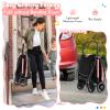 HONEY JOY Lightweight Baby Stroller, Compact Travel Stroller for Airplane, Fits Airplane Cabin & Overhead, One-Hand Gravity Fold, Self-Standing Toddler Stroller w/Adjustable Backrest/Canopy(Pink) view 2