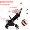 HONEY JOY Lightweight Baby Stroller, Compact Travel Stroller for Airplane, Fits Airplane Cabin & Overhead, One-Hand Gravity Fold, Self-Standing Toddler Stroller w/Adjustable Backrest/Canopy(Pink) view 3