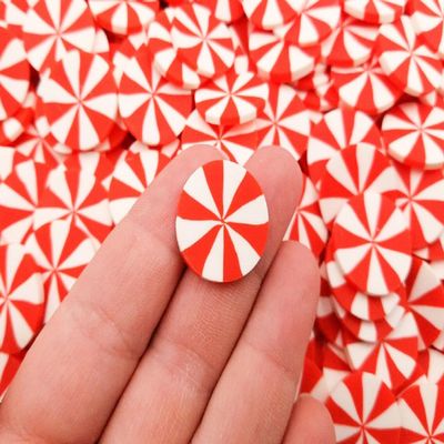 10Pcs Large 20mm Red Peppermint Starlight Candy Cabochons, Thin Cut Polymer Clay Mint Charms for Crafts, Fake Bake, Slime, Decoden