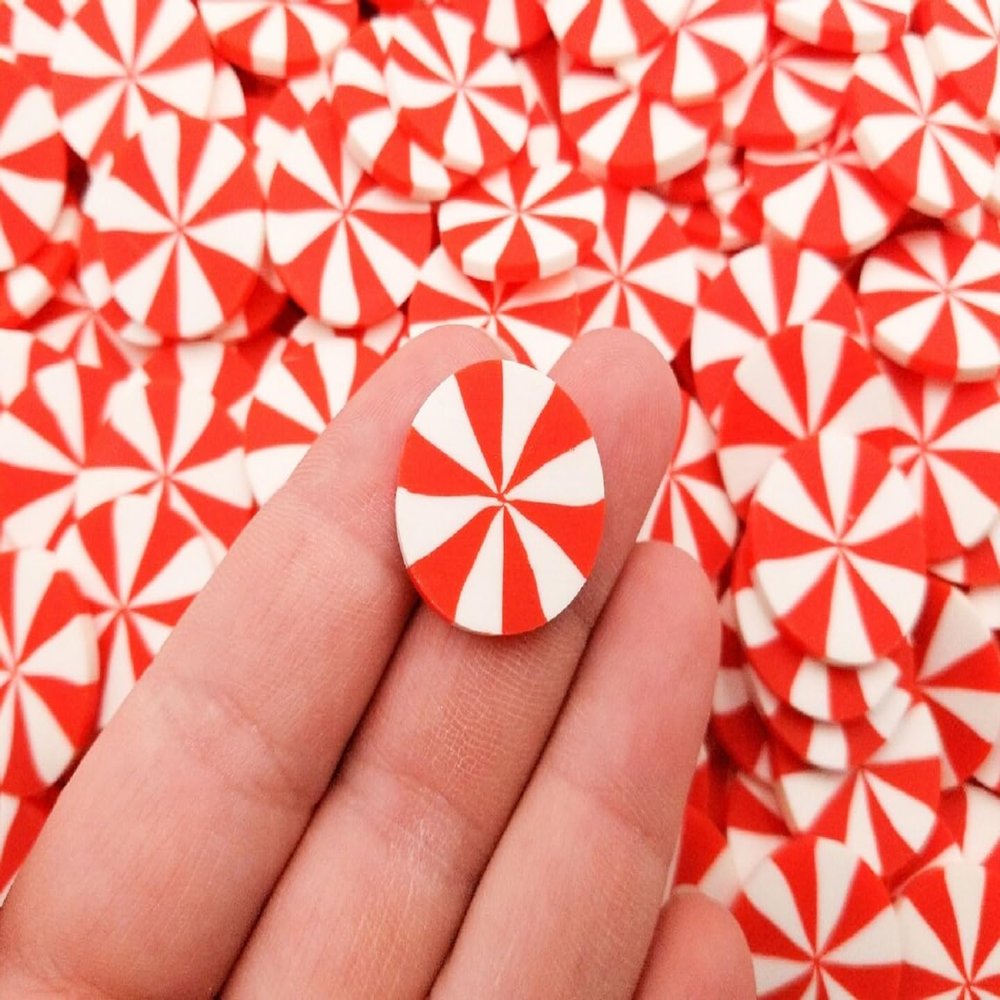 10Pcs Large 20mm Red Peppermint Starlight Candy Cabochons, Thin Cut Polymer Clay Mint Charms for Crafts, Fake Bake, Slime, Decoden