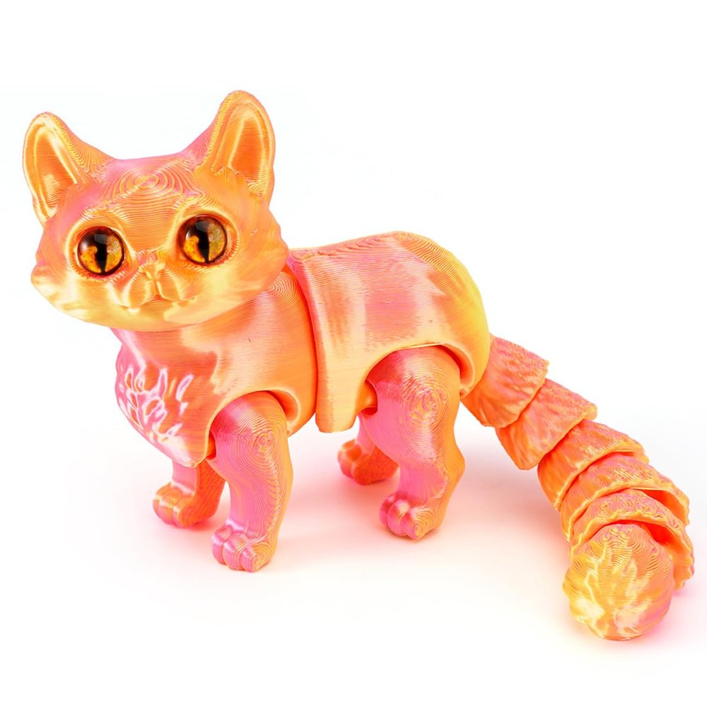 QINGMIAO 3D Printed Cat, Articulated Black Cat Toys for Adult, 3D Print Animals Fidget Toys Decor for Stress Relief, 3D Printing Cute Cat Action Figure Toys (Dream Orange)