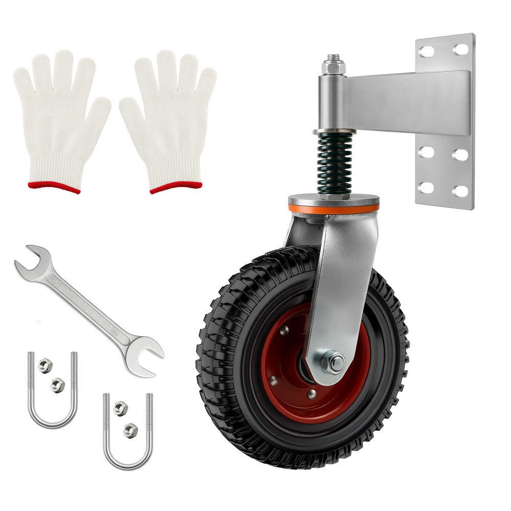 Gate Wheels for Wooden Gate, 8 Inch Caster Wheels with Screws, Screwdriver & Gloves, 360 Degree Rotation Spring-Loaded Heavy Duty Gate Wheel with 600lb Capacity, Ideal for Different Gates