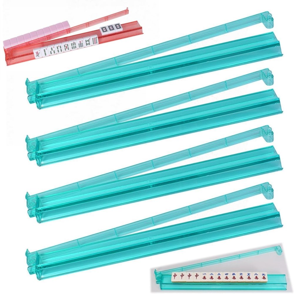 4Pcs Modern Mahjong Rack & Pusher Combo, Mahjong All-in-One Tile Rack & Pusher, Multicolor Acrylic Mahjong Rack & Pusher Combo, Clear Combo Rack (Green)