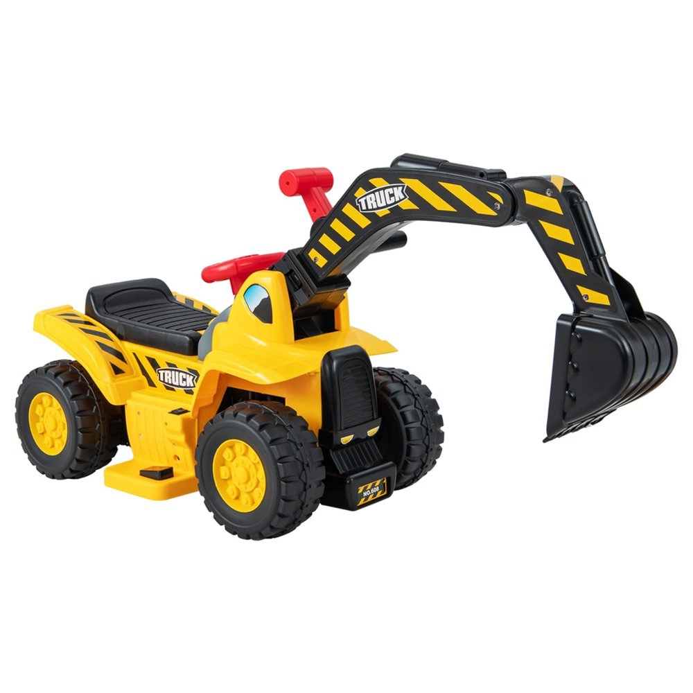 GLACER Ride on Excavator, 6V Toddler Excavator Toys for Boys 3-5 Year Old with Flexible Bucket, Digging Scoop, Balls, Basketball Hoop, Horn, Underneath Storage, Construction Toys for Kids