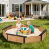 85''x78''x9'' Octagon Sandbox with Cover for Kids Outdoor Play, Wood Large Sandpit with 4 Benches, Quick Easy Install view 2