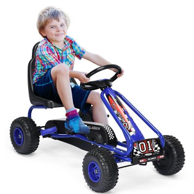 GLACER Kids Pedal Go Kart, Metal 4 Wheel Off-Road Pedal Go Cart with Steering Wheel, Adjustable Seat, Handbrake, Non-Slip Big Wheels, Outdoor Racer Ride On Pedal Car for Boys & Girls (Blue)