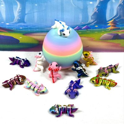 12pcs 3D Printed Axolotl with Egg, Articulated Multi Color Fidget Axolotl, Tiny Mini Animal Gift Idea, Birthday Party Decorations, Cake Toppers MA-SET123-RE