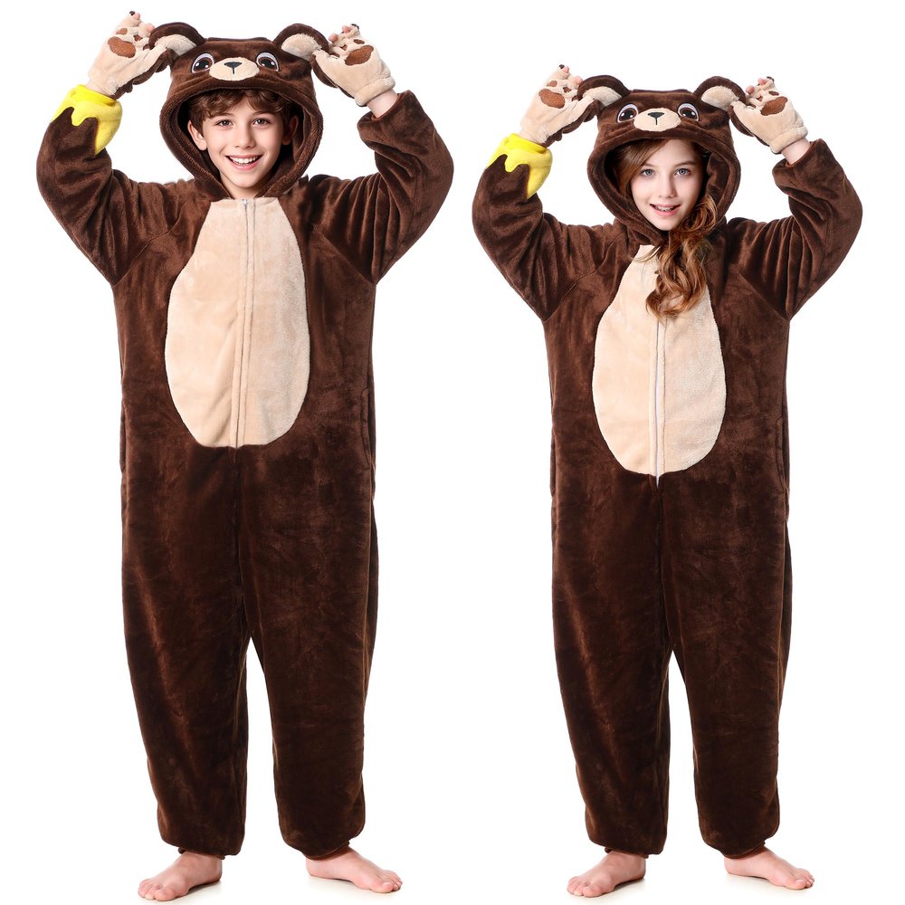 TIMSOPHIA Unisex Kids' Animal Onesie, Flannel Cosplay Costume for Halloween Christmas Cosplay (120, Bear)