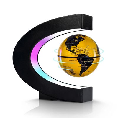 Flagest Magnetic Levitation Floating Globe, Levitating C Shape Golden Globe with LED Lights for Education Home Office Desk Decor, Holiday Anniversary Creative Gift(3.3 Inches)