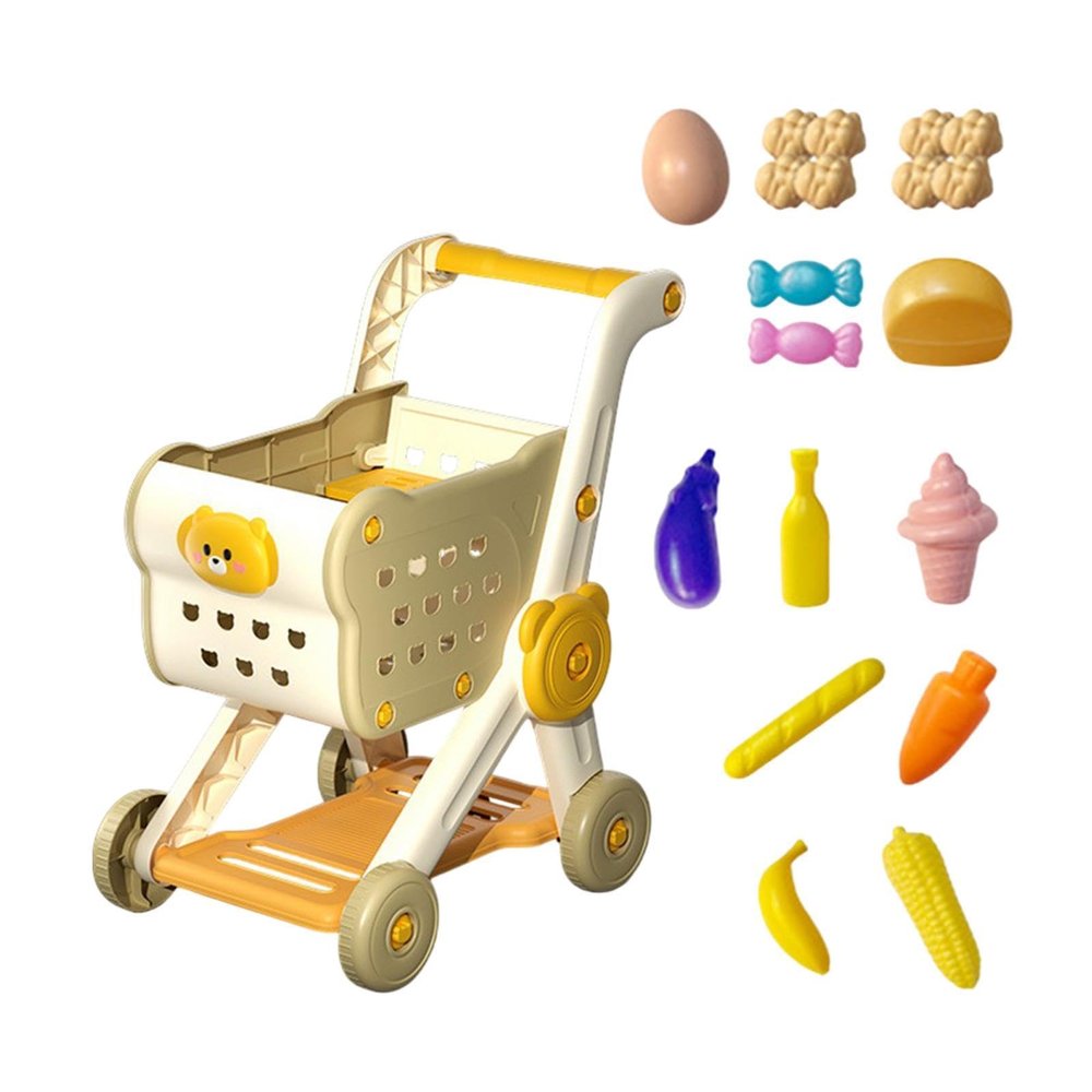 EHJRE Toy Shopping Cart Shopping Trolley for Boys Girls 3 Years Old Interactive with Play Food Simulation, Beige