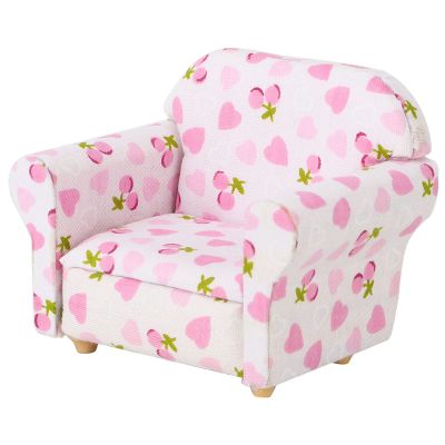 :12 Miniature Sofa for Dollhouses  Charming Heart & Strawberry Print Armchair Compatible with Standard Dollhouse Interiors