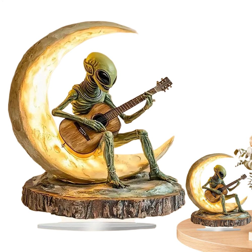 2D Alien Garden Card - Boho Alien, Decorative Aliens Decor | Acrylic Desk Cards, Moon Guitarist Collectible, Unique Coffee Table Art Piece, Stylish Home Decoration for Alien Lover, Bedrooms