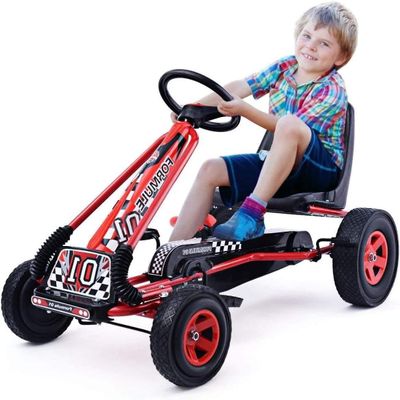 GLACER Go Kart for Kids, 4 Wheels Pedal car w/Adjustable Seat & Hand Brakes, EVA Tires, Pedal Powered Outdoor Racer for Boys & Girls, Ride on Toy (Red)