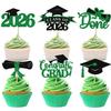 2026 Graduation Cupcake Toppers, 36 pack Green Glitter Class of 2026 Congrats Grad Diploma Grad Cap Cupcake Picks for 2026 Graduation Party decorating Supplies view 1