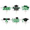2026 Graduation Cupcake Toppers, 36 pack Green Glitter Class of 2026 Congrats Grad Diploma Grad Cap Cupcake Picks for 2026 Graduation Party decorating Supplies view 2