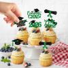 2026 Graduation Cupcake Toppers, 36 pack Green Glitter Class of 2026 Congrats Grad Diploma Grad Cap Cupcake Picks for 2026 Graduation Party decorating Supplies view 3