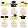 2026 Graduation Cupcake Toppers, 36 pack Gold Glitter Class of 2026 Congrats Grad Diploma Graduation Cap Cupcake Picks for 2026 Graduation Party decorating Supplies view 1