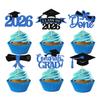 2026 Graduation Cupcake Toppers, 36 pack Blue Glitter Class of 2026 Congrats Grad Diploma Grad Cap Cupcake Picks for 2026 Graduation Party decorating Supplies view 1