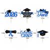 2026 Graduation Cupcake Toppers, 36 pack Blue Glitter Class of 2026 Congrats Grad Diploma Grad Cap Cupcake Picks for 2026 Graduation Party decorating Supplies view 2
