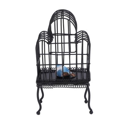 1:12 Scale Dollhouse Bird Cage Metal Miniature Bird Cage Realistic Opening Door Miniature Dollhouse Bird Cage with Fake Grass Bird Sticker, Dollhouse Birdcage, Miniature Bird