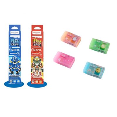 24 pcs Pencil and 4 Vibrant Colours Rub-A-Long Eraser for Kids,Stationary Set for Kids, Rubber Eraser for Kids, Kawaii Erasers, Fancy Erasers for Birthday Return Gift (Pencil + E3202)
