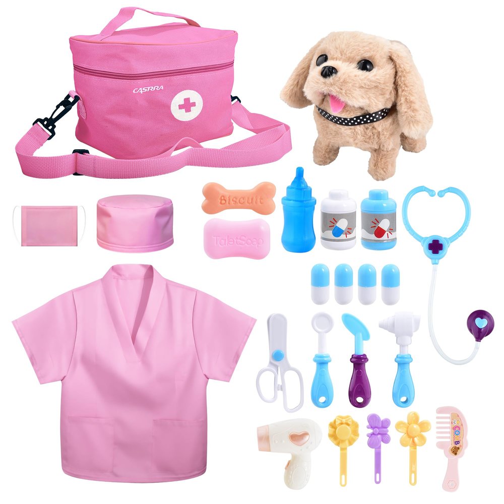 CASRRA Doctor Kit for Toddlers 1-3-5 Toddler Girl Toys 3 4 5 6 Year Old Girl Birthday Gift Toys Dog Puppy Vet Kit Kids Veterinarian Playset