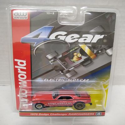 Auto World SC413-4B 1970 Challenger RAMCHARGERS HO Scale Electric Slot Car - Red with Black