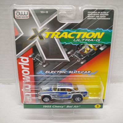 Auto World SC412-1A 1955 Bel Air HO Scale Electric Slot Car - Silver and Blue