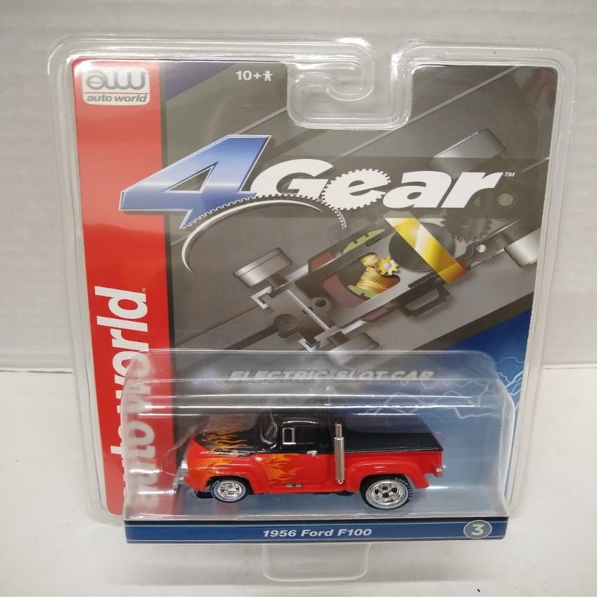Auto World SC413-3A 1956 F100 Pickup HO Scale Electric Slot Car - Red and Black