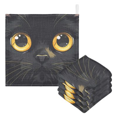 WELLDAY Cute Black Cat Face Baby Washcloths, 3 Pack of Cotton Newborn Washcloths, Extra Soft & Ultra Absorbent Muslin Washcloths Baby, Unisex 12 X 12 in