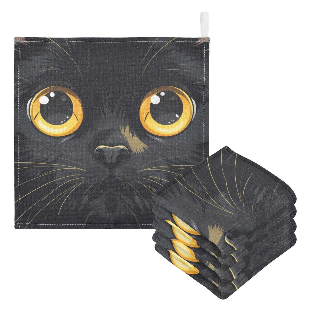 WELLDAY Cute Black Cat Face Baby Washcloths, 3 Pack of Cotton Newborn Washcloths, Extra Soft & Ultra Absorbent Muslin Washcloths Baby, Unisex 12 X 12 in