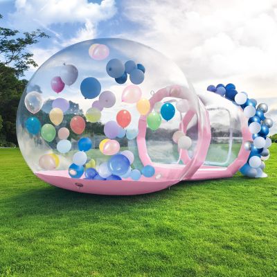 10FT-Single Layer Inflatable Bubble House Dome for Kids Clear PVC Balloon House with Tunnel 750W Air Blower and 600W Air Pump Perfect for Parties Yard Decoration and Outdoor Fun