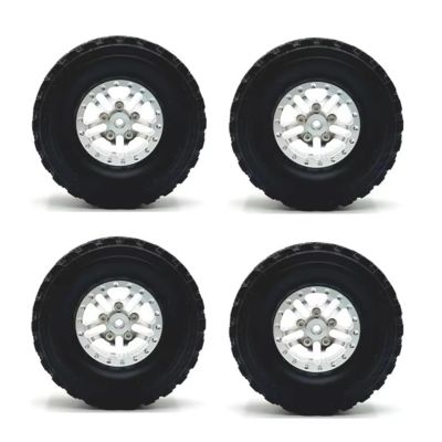 RC Upgrade Accessories for WPL C14 C24 B14 B24 B36 for MN D90 for MN99S RC Car Upgrade Parts 4Pcs Metal Beadlock Wheel Hub Wheel Rim and 71mm Rubber Tire(Silver)