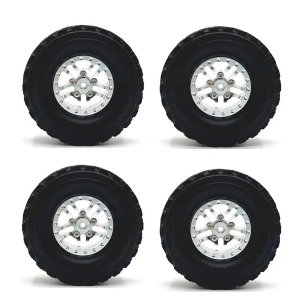 RC Upgrade Accessories for WPL C14 C24 B14 B24 B36 for MN D90 for MN99S RC Car Upgrade Parts 4Pcs Metal Beadlock Wheel Hub Wheel Rim and 71mm Rubber Tire(Silver)