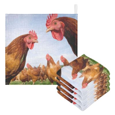 WELLDAY Funny Chicken Farm Baby Washcloths, 3 Pack of Cotton Newborn Washcloths, Extra Soft & Ultra Absorbent Muslin Washcloths Baby, Unisex 12 X 12 in