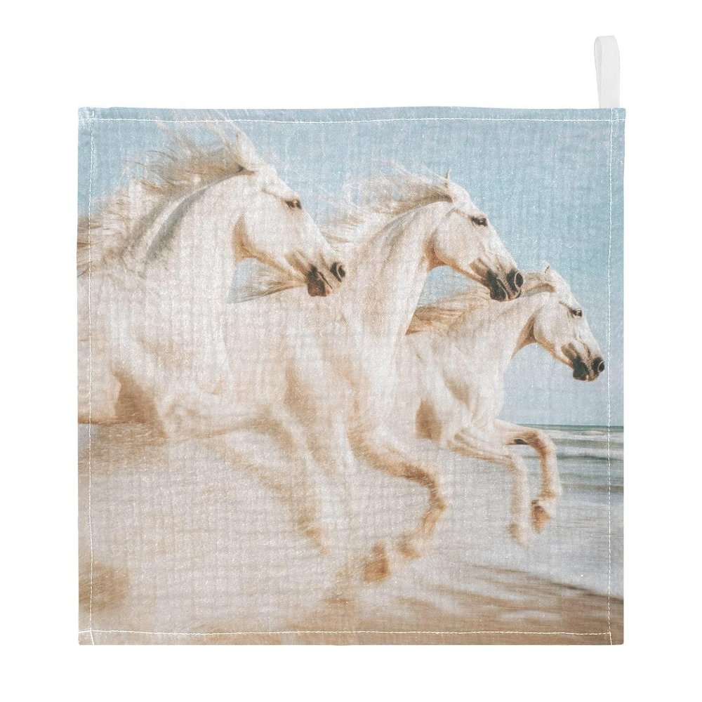 WELLDAY White Horses Baby Washcloths, 3 Pack of Cotton Newborn Washcloths, Extra Soft & Ultra Absorbent Muslin Washcloths Baby, Unisex 12 X 12 in