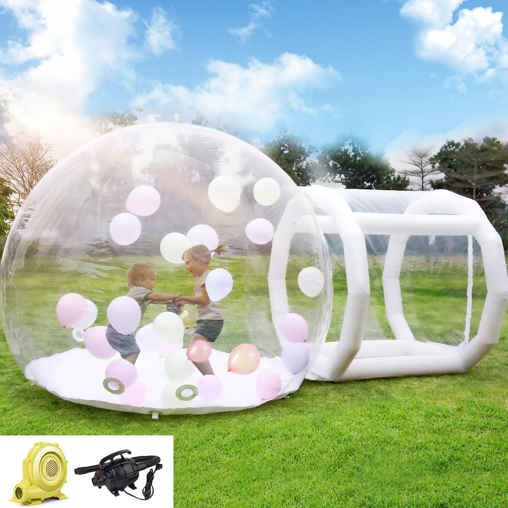 16.5FT-Single Layer Inflatable Bubble House Dome for Kids Clear PVC Balloon House with Tunnel 750W Air Blower and 600W Air Pump Perfect for Parties Yard Decoration and Outdoor Fun