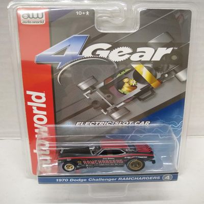 Auto World SC413-4A 1970 Challenger RAMCHARGERS HO Scale Electric Slot Car - Black with Red