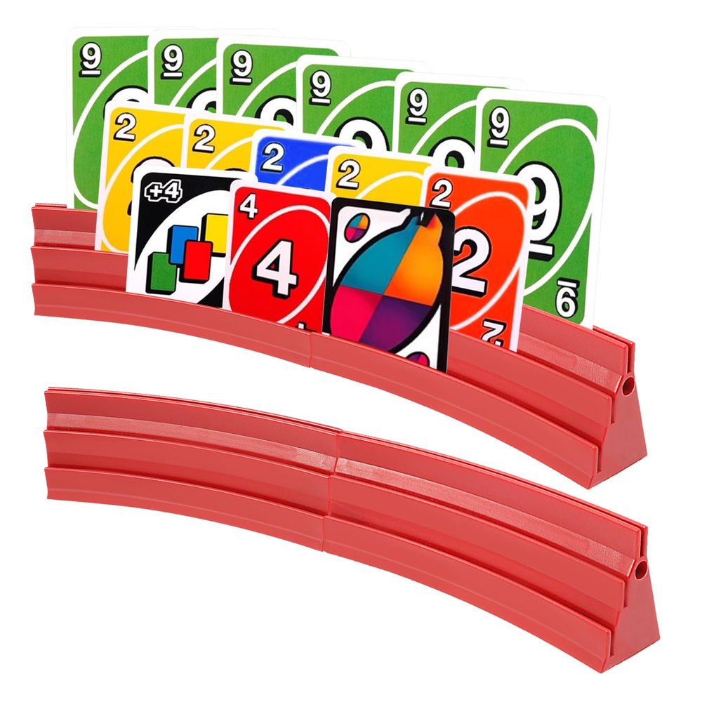 2 Pack Card Holders for Playing Cards, Three-Layer Curved Playing Card Holder Racks Tray Set, Large Capacity Plastic Playing Card Holders, Keep Focusing Playing Card Rack for Kids Adults Seniors