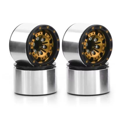 for Axial for SCX24 for AX24 for TRX4M for FMS for FCX24 1/18 1/24 4pcs 1.0" Beadlock Wheel Rim Deep Dish Stamped Steel Hub RC Car Parts(Yellow)