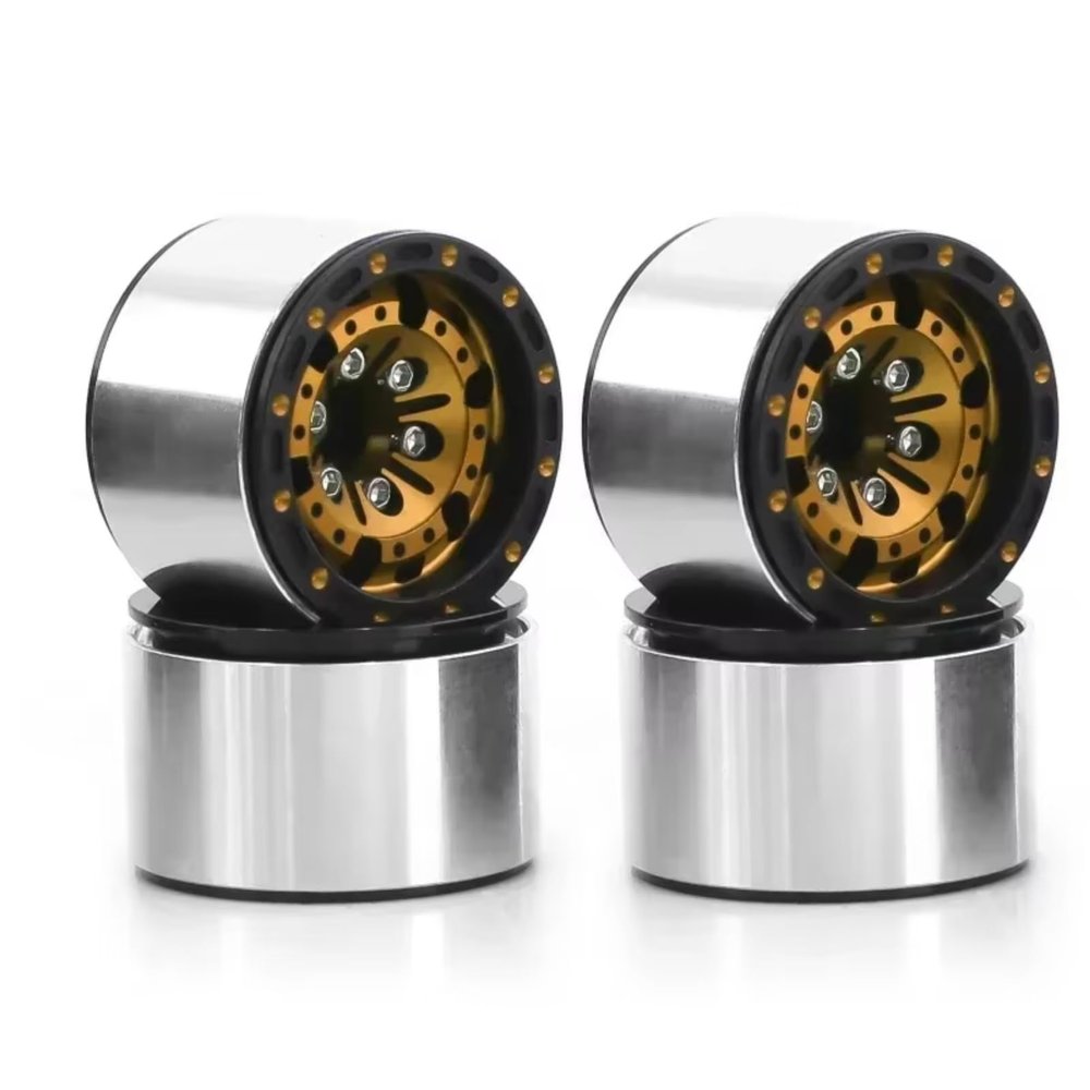 for Axial for SCX24 for AX24 for TRX4M for FMS for FCX24 1/18 1/24 4pcs 1.0" Beadlock Wheel Rim Deep Dish Stamped Steel Hub RC Car Parts(Yellow)