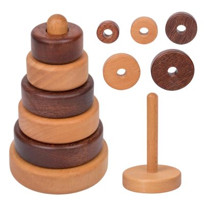 Adena Montessori Ring Wooden Stacking Toy,Montessori Geometric Stacker Wooden Educational Toy,Baby and Toddler Ages 12+ Months Shape Sorter and Stacking Toy, Stacking Tower Toy for Babies(Circle)