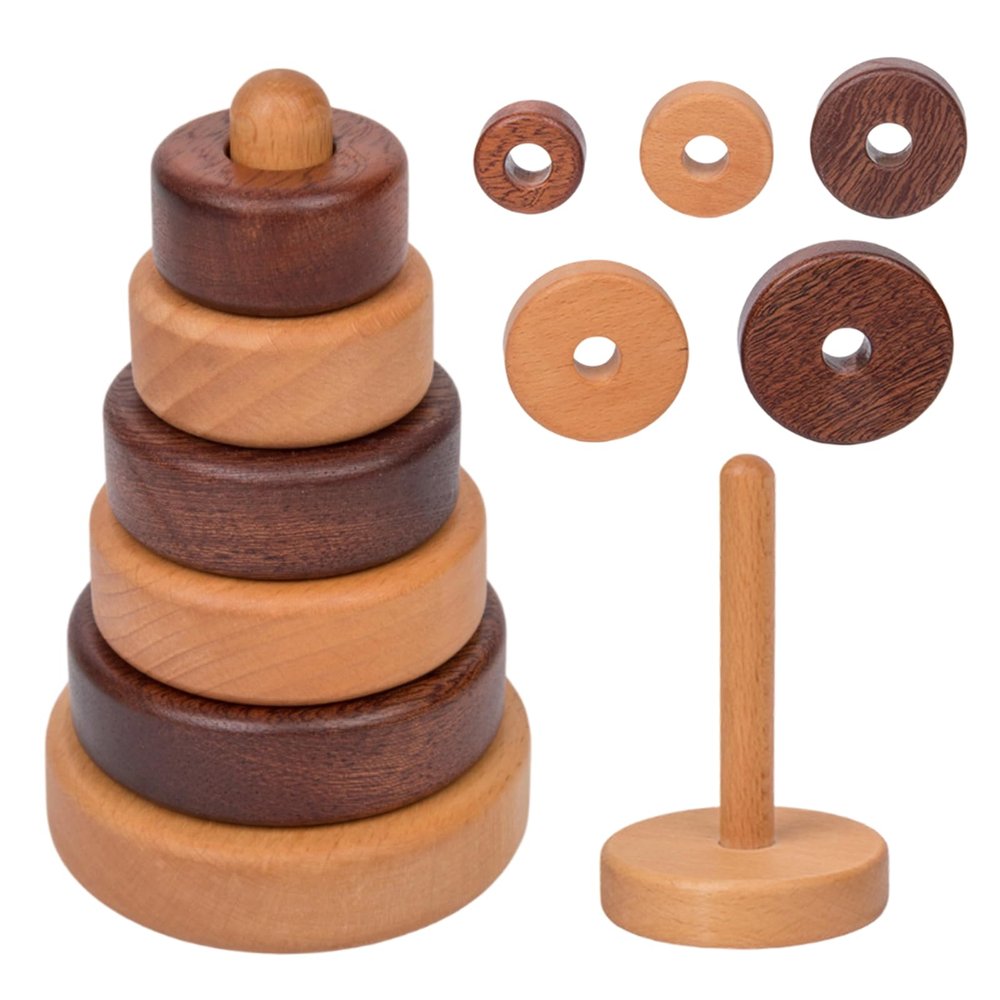 Adena Montessori Ring Wooden Stacking Toy,Montessori Geometric Stacker Wooden Educational Toy,Baby and Toddler Ages 12+ Months Shape Sorter and Stacking Toy, Stacking Tower Toy for Babies(Circle)