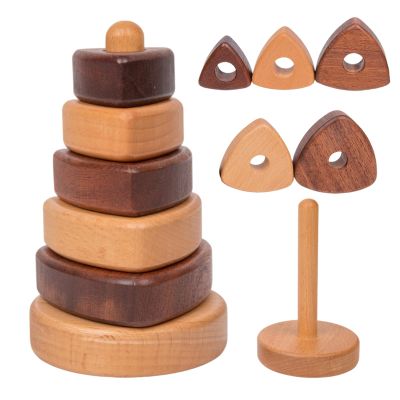 Adena Montessori Ring Natural Wood-Colored Wooden Stacking Toy,Montessori Geometric Stacker Wooden Educational Toy,Baby and Toddler Ages 12+ Months Shape Sorter and Stacking Tower for Babies(Triangle)