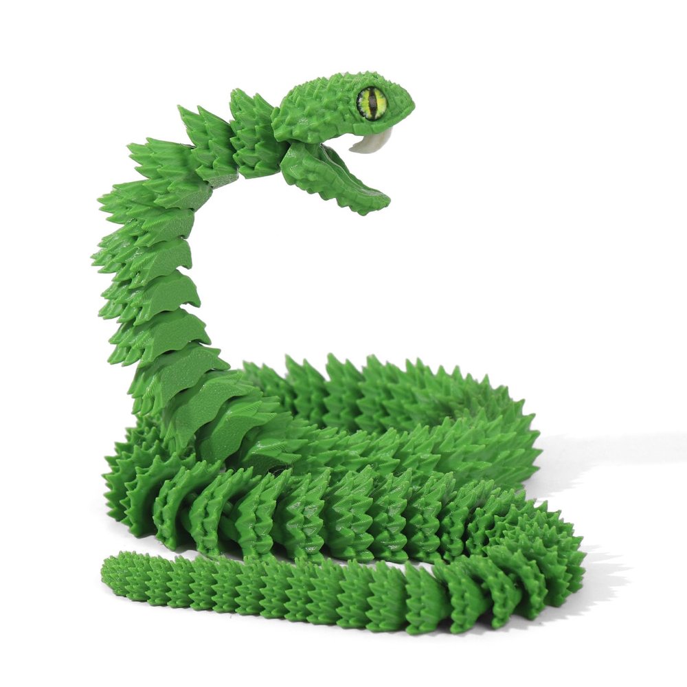 3D Printed Snake 3D Printed Animals 3D Printed Articulated Snake A Snake with Teeth, Perfect Desk Pet for Animal Collectors,3D Printed Snake Toys (Green)