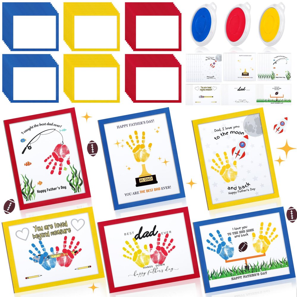 Beeveer 48 Sets Father's Day Handprint Crafts DIY Religious Hand Keepsake Craft Gifts with Flower Stickers for Mom Dad Home Party Activities(Bright Colors)