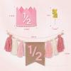 1/2 Birthday Girl Half Birthday Decorations High Chair Banner, 6 Month Girl Tassel Wood Bead Highchair Garland (Pink) view 2