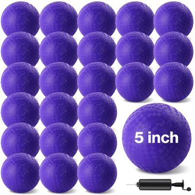 HSLCGF 24 Pcs Dodgeballs 5 Inch Playground Ball Purple Kickball Inflatable Rubber Handball Bouncy Dodge Ball with 1 Hand Pump for Outdoors Ball Games Gym Camps Picnic (Purple)