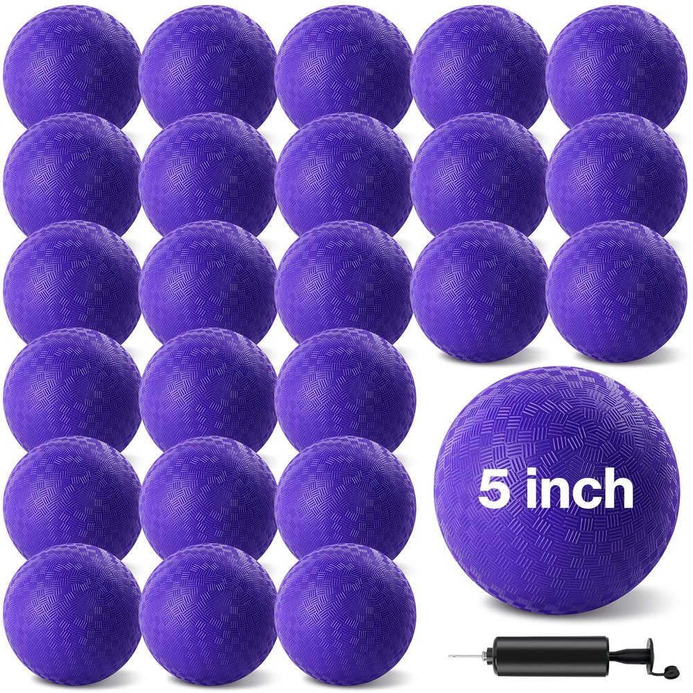 HSLCGF 24 Pcs Dodgeballs 5 Inch Playground Ball Purple Kickball Inflatable Rubber Handball Bouncy Dodge Ball with 1 Hand Pump for Outdoors Ball Games Gym Camps Picnic (Purple)
